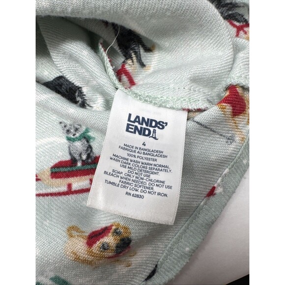 Lands End Nightgown Toddler Girl sz 4 Green Christmas Snow Dogs Sleds Pajama - Picture 5 of 7